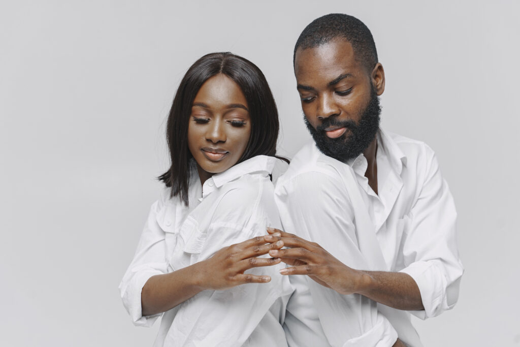 African people in a studio. White background.
